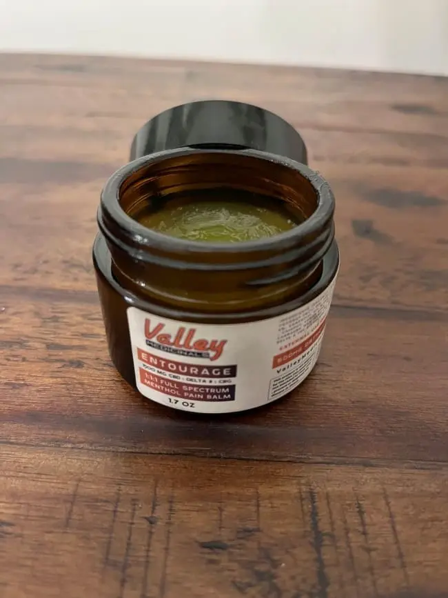 Valley Medicinals Entourage relief balm with CBD, CBG, THC