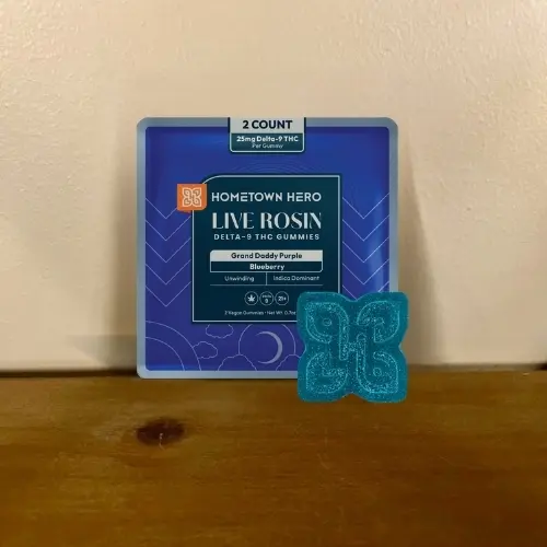 Hometown Hero delta 9 live rosin gummy 2-pack, grandaddy purple