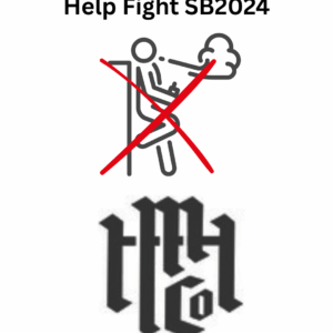 An image showing a person vaping with an X over it and the Modern Herb Co logo, with text that says "help fight SB2024"